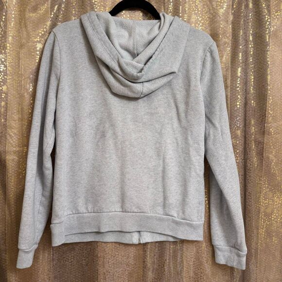 PINK Victorias Secret Heather Gray White Logo Zip Hoodie Medium Flawed - Picture 2 of 7